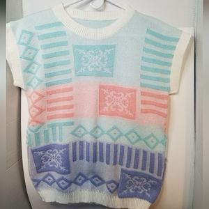 Vintage Pastel Color Block Geometric White Sleeveless Womens Sweater Spring